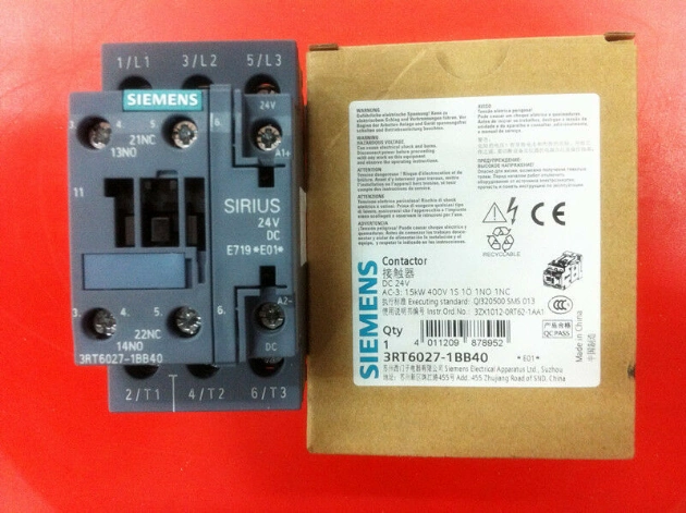 Original New 3rt6027-1bb40 Contactor 24VDC AC3 15kw 400V Aux Contacts 1 No +1 Nc 3-Pole Size S0 Screw Terminal Good Price